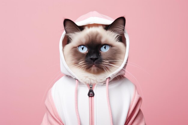 Birman Cat Dressed As A Sports Athlete On Blush Color Background