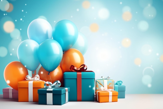 Birthday background with balloons and gifts