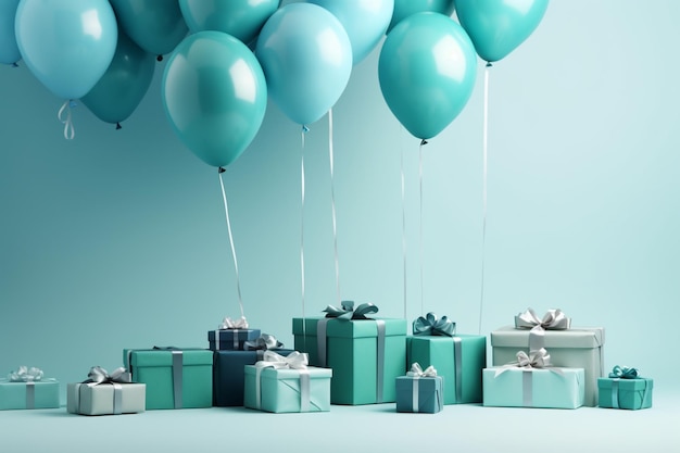 Birthday background with balloons and gifts