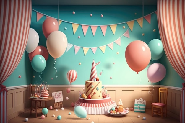 Birthday background with balloons Illustration AI Generative