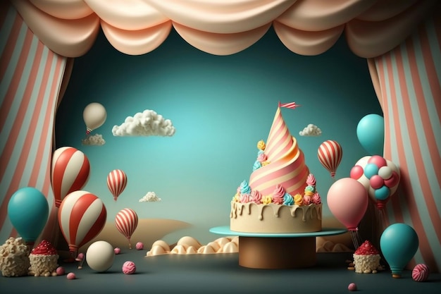 Birthday background with balloons Illustration AI Generative