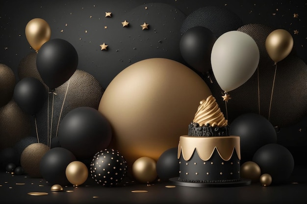 Birthday background with balloons Illustration Generative AI