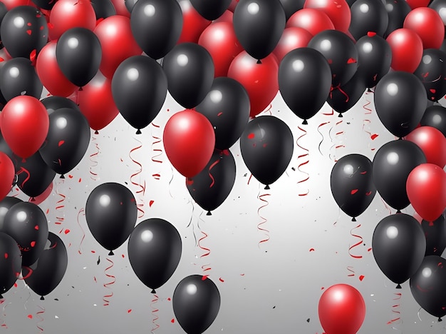 birthday background with bright black and red balloons