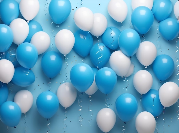 birthday background with bright blue balloons