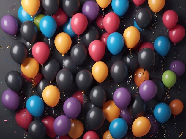 birthday background with bright dark balloons