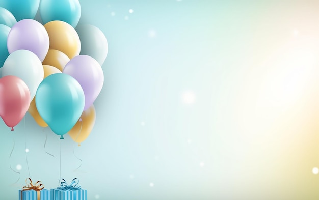 Birthday Background with Cake and Balloons