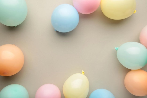 Birthday background with colorful balloons top view