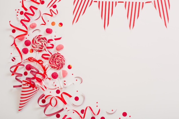 Birthday background with red and white paper birthday decotations