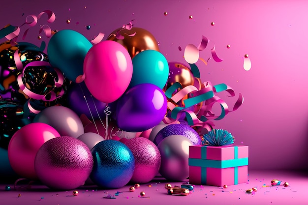 Birthday banner Viva Magenta space with gifts and balloon decoration element for greeting design Generative AI