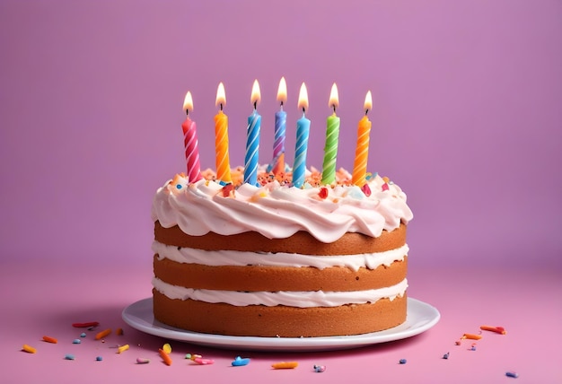 Birthday cake Birthday cake with candles on color background