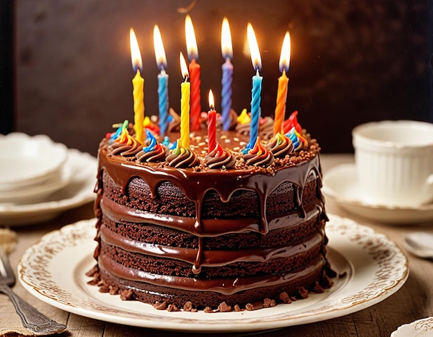 Birthday cake and candle with cream