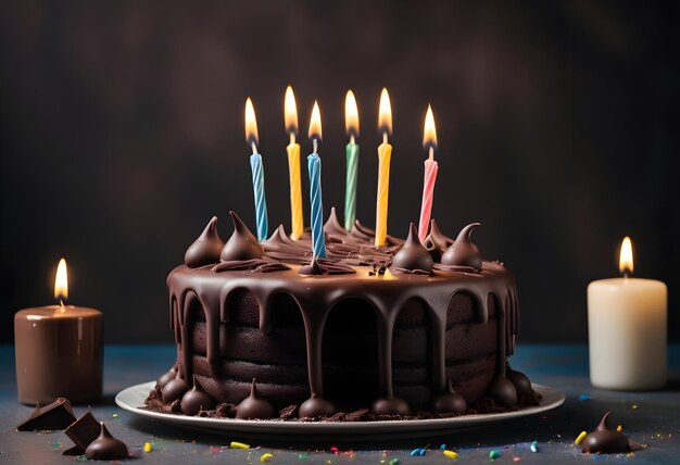 Birthday cake Chocolate birthday cake with blown out candles Birthday cake with blown out candles