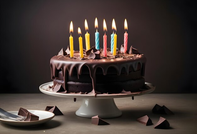 Birthday cake Chocolate birthday cake with blown out candles Birthday cake with blown out candles