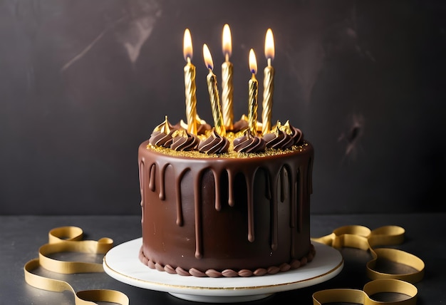 Birthday cake Chocolate birthday cake with gold candles