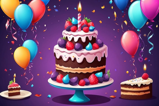 Birthday cake vector background design Happy birthday greeting text with yummy