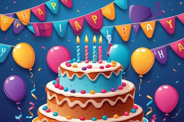 Birthday cake vector background design Happy birthday greeting text with yummy