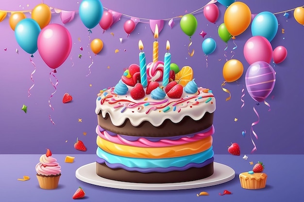 Birthday cake vector background design Happy birthday greeting text with yummy