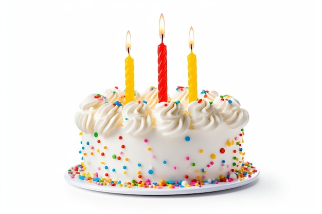 Birthday Cake on White Background Generative Ai