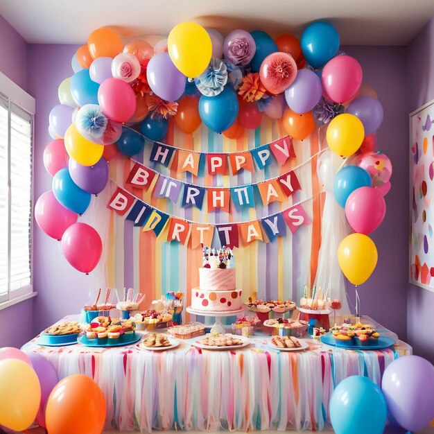 a birthday cake with balloons and a birthday cake with the words happy birthday on it