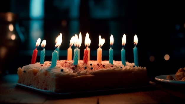 Birthday cake with candles Generative AI