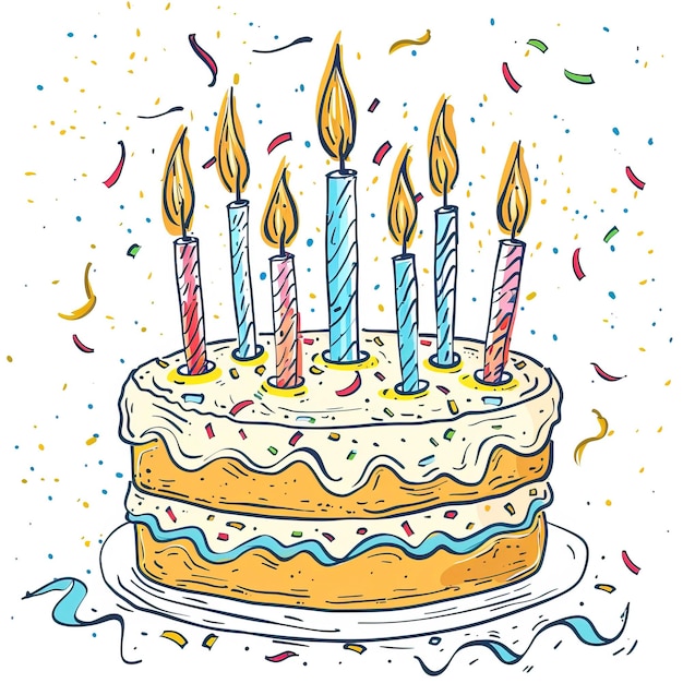 Birthday cake with candles illustration in doodle style with confetti ar 11 style raw Job ID 37589d8