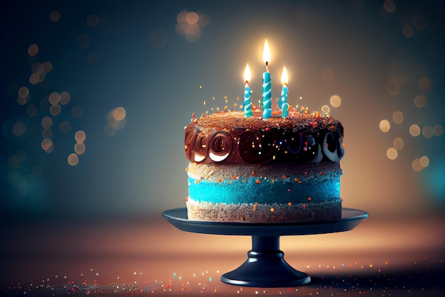 Birthday cake with candles Illustration Generative AI