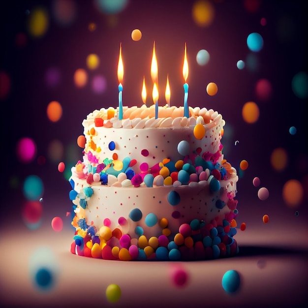 Birthday cake with candles Illustration Generative AI