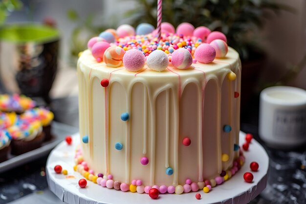 a birthday cake with candy