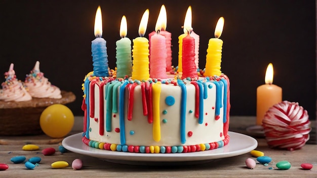 Birthday cake with colored candles