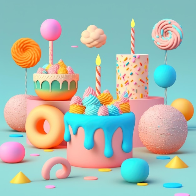 Birthday cake with colorful sweet decoration Generative AI