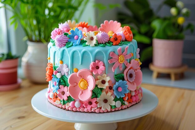 a birthday cake with flowers