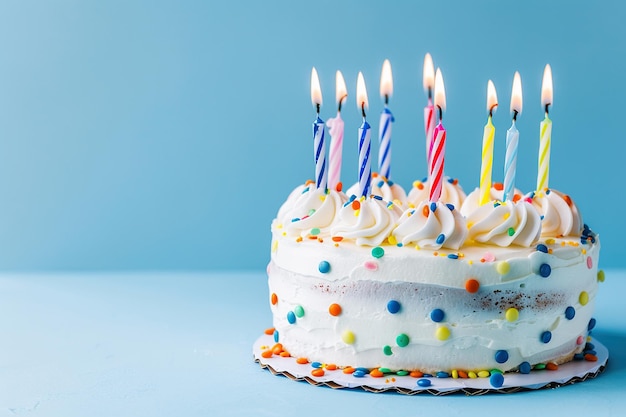 A birthday cake with four candles on it one of which is lit generative ai image