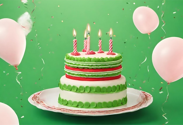 Birthday cake with green background decoration