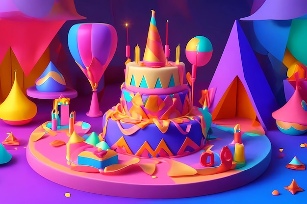 a birthday cake with a lot of different shapes and colors.