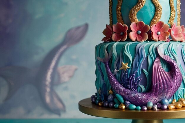 Photo birthday cake with a mermaid tail design