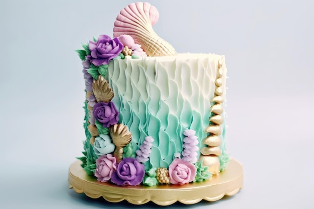 Birthday Cake With Mermaids Tail On White Background Generative AI