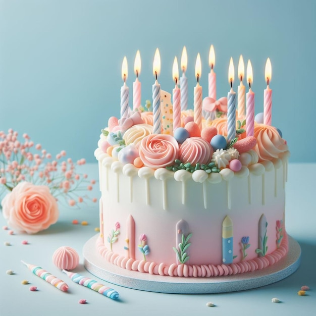 a birthday cake with a pink cake with flowers on it