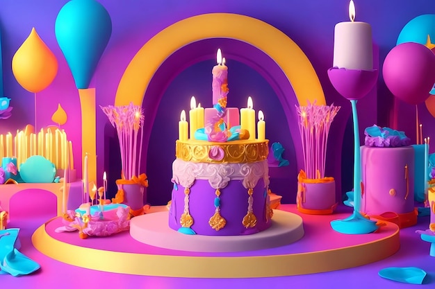 a birthday cake with a pink and purple theme.