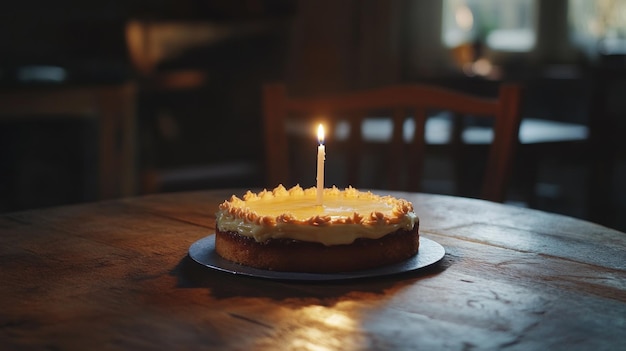 Birthday Cake with a Single Candle