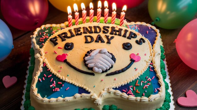 a birthday cake with the word friendship written on it