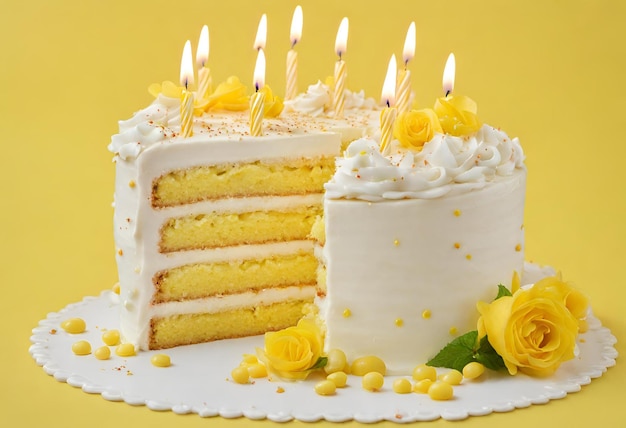 Birthday cake with yellow background decoration 1