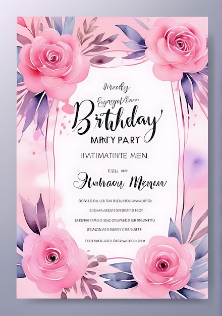 Photo a birthday card for a birthday party with pink roses on it