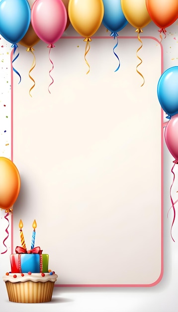 a birthday card with balloons and candles on it