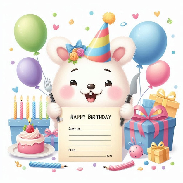 Photo a birthday card with a bear on it and a birthday card with balloons and birthdays on it