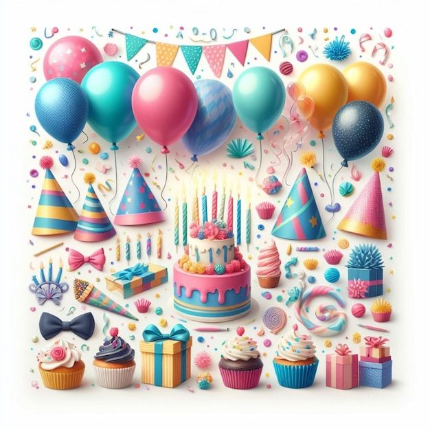 a birthday card with a birthday cake and balloons on it