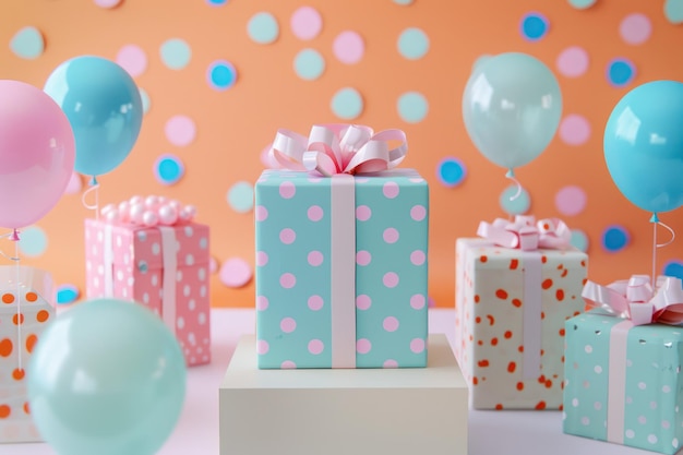 Birthday Celebration with Gift Boxes and Balloons