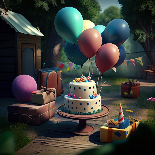 Birthday celebration in the yard Generative AI