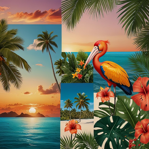 A birthday collage with a tropical paradise theme