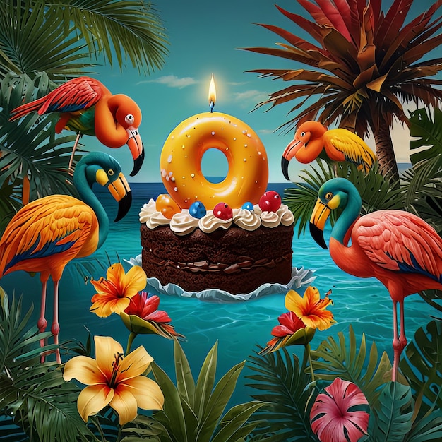 A birthday collage with a tropical paradise theme