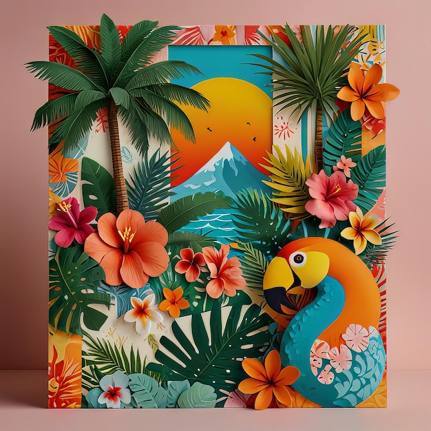 A birthday collage with a tropical paradise theme